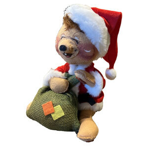 Vintage Annalee Doll Santa Bear Burlap Bag Jolly Christmas